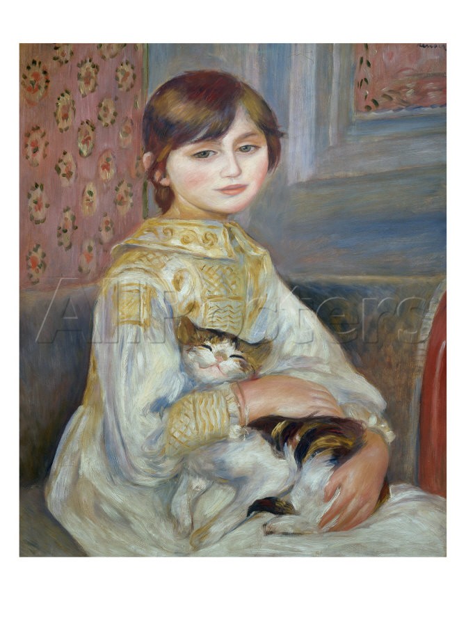 Portrait of Julie Manet or Little Girl with Cat - Pierre Auguste Renoir Painting